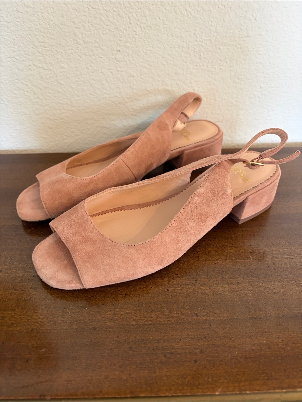 JCrew Alice Open-Toe Slingback Sandals Pink Suede Block Heel 8
